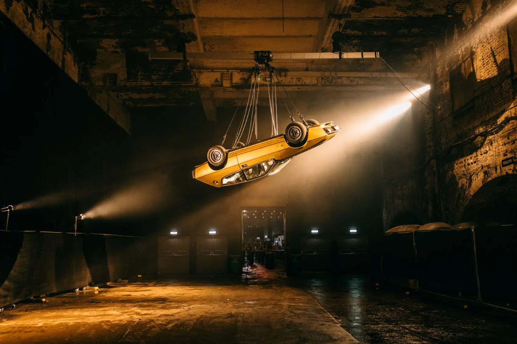 Conrad Shawcross, Golden Lotus (Inverted). Installation view at Warehouse Project Manchester