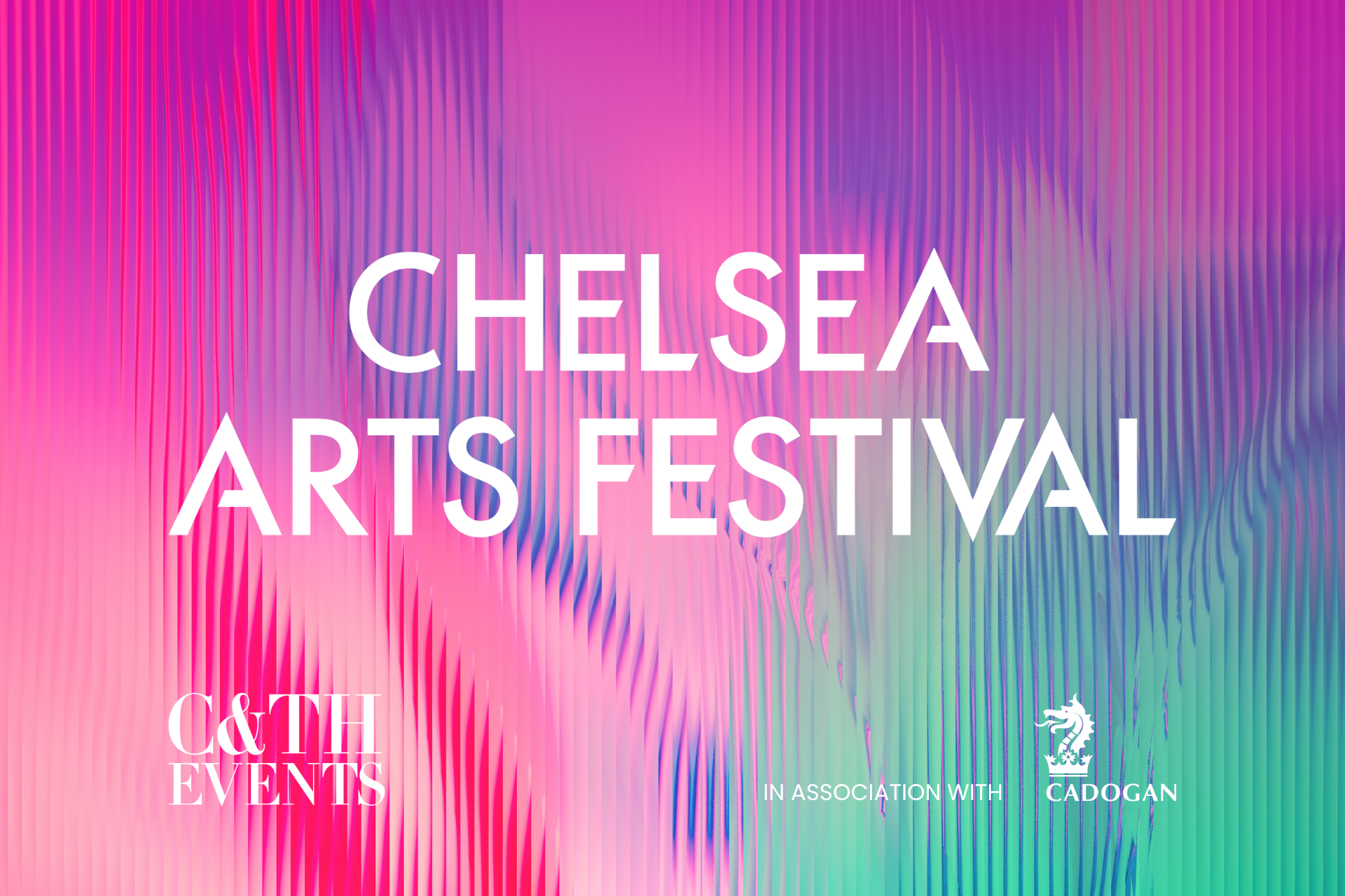 Chelsea Arts Festival logo on bright pink, purple and green logo